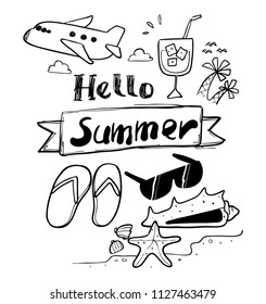 hello summer hand drawn