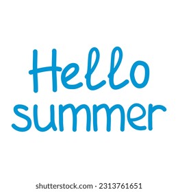Hello summer hand drawn blue color lettering typography, vector
