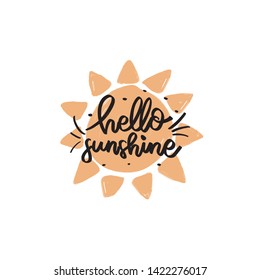 Hello Summer Hand drawn Brush lettering composition. 