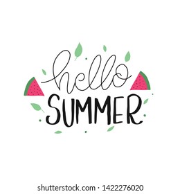 Hello summer Hand drawn Brush lettering composition. 