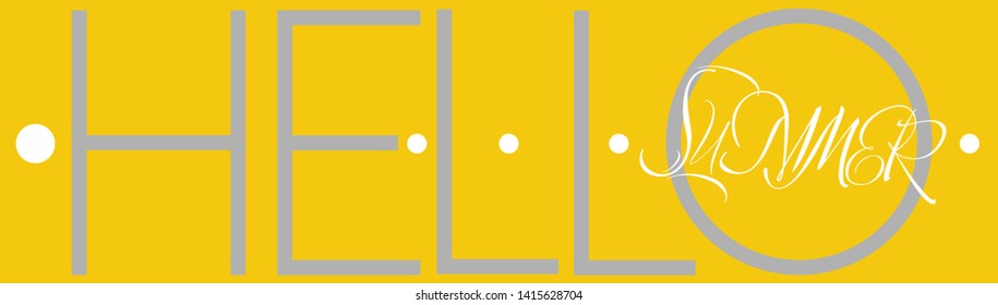 Hello summer - hand drawn calligraphy on yellow background. Flat vector illustration for party invitations, greetings, cards, posters, flyers, banners, prints, seasonal design and decoration, web.