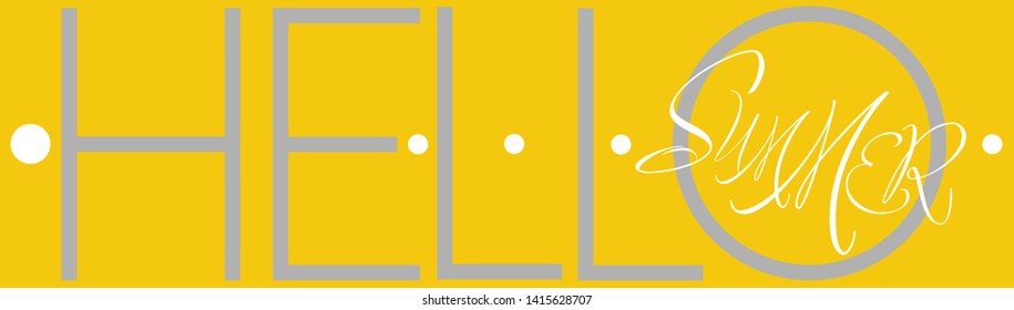 Hello summer - hand drawn calligraphy on yellow background. Flat vector illustration for party invitations, greetings, cards, seasonal design and decoration, posters, flyers, banners, prints, web.