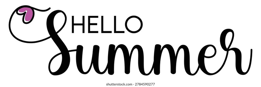 Hello Summer hand drawn calligraphy text vector illustration.
