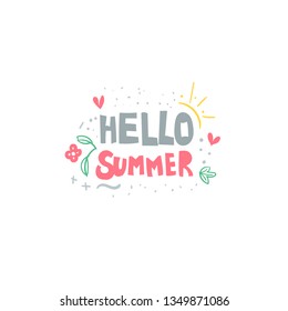 Hello summer hand drawn flat vector lettering