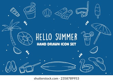 hello summer hand drawn icon set