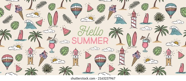 Hola Summer, ilustración dibujada a mano.