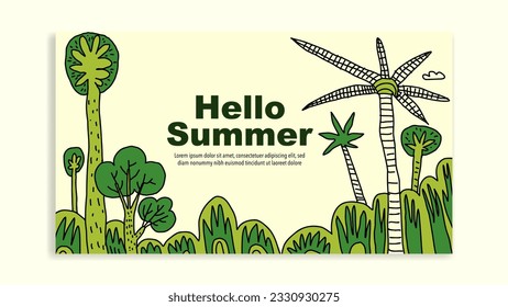 hello summer with hand drawn illustration