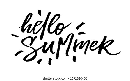 Hello Summer hand drawn lettering isolated on white background for greeting cards, posters, banners. Calligraphy vector illustration. 