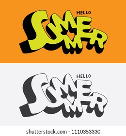 Hello summer hand drawn lettering. Summer concept vector illustration.