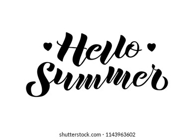 Hello Summer hand drawn lettering composition isolated on white background. Vector illustration for greeting cards, invitation, poster, banner, T-shirt.