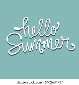 Hello Summer hand drawn lettering. logo template. Isolated typographic design label, vector illustration.