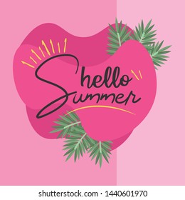 Hello summer hand drawn lettering isolated on funny pink background