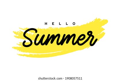 Hello summer hand drawn lettering isolated on white background. Modern illustration. Print for T-shirt. Modern brush calligraphy.