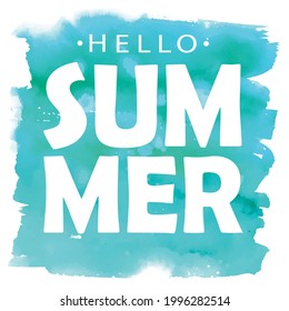 Hola verano, letras dibujadas a mano sobre el fondo del deporte acuático. Afiche vectorial de verano, tarjeta, impresión, cartel.