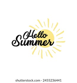 hello summer hand drawn lettering vector text composition isolated on white background Vector template EPS10