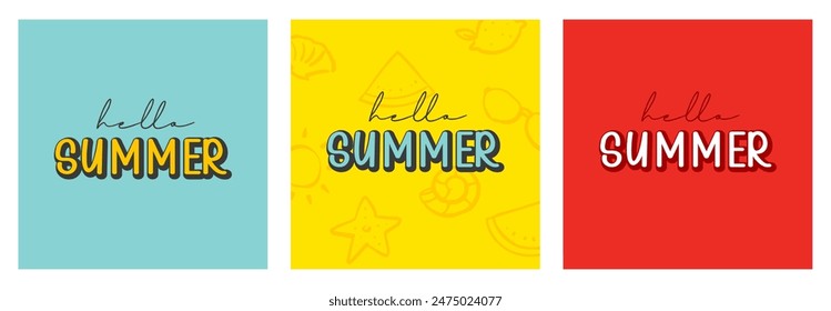 Hello summer hand drawn lettering banner background. Summer vintage calligraphy poster.