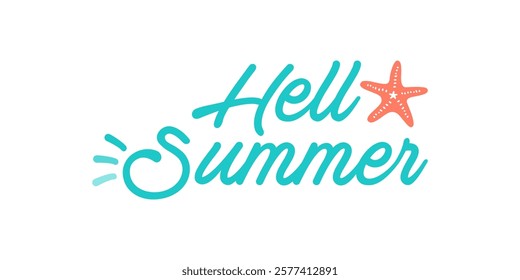 hello summer hand drawn lettering isolated on white background. handwritten, calligraphy design vector illustration.