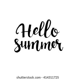 Hello summer hand drawn lettering isolated on white background for your design