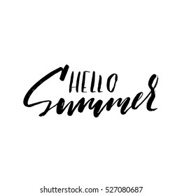 Hello summer hand drawn lettering isolated on white background for your design. Vector illustration.