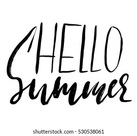 Hello summer hand drawn lettering isolated on white background for your design. Vector illustration.