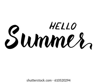 Hello Summer hand drawn lettering. Brush calligraphy.
