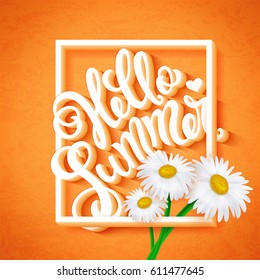 Hello summer, hand drawn lettering . Vector illustration.