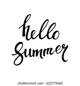 Hello Summer hand drawn lettering, isolated on white background for your design.