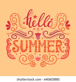 Hello summer hand drawn lettering for your design