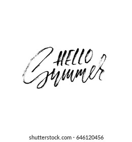 Hello summer hand drawn lettering isolated on white background for your design. Vector illustration. Modern dry brush inscription