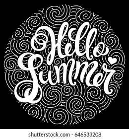 Hello summer, hand drawn lettering . Vector illustration.