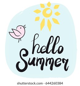 Hello summer hand drawn lettering.Vector