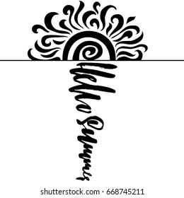 Hello summer hand drawn modern brush lettering isolated on white background for your design. Vector illustration. Typography.