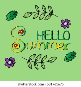 Hello summer. Hand drawn poster typography.
