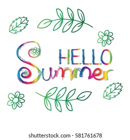 Hello summer. Hand drawn poster typography.
