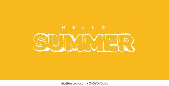 Hello Summer hand drawn sing on yellow background.