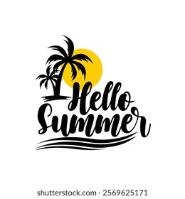 Hello summer hand drawn vector text illustration.