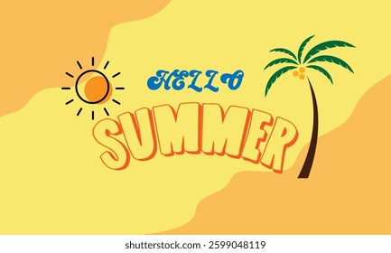 Hello summer hand drawn vector text illustration.