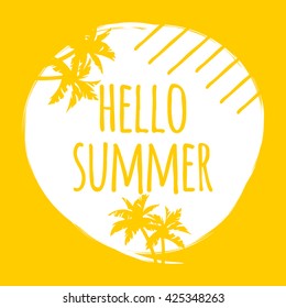 Hola fondo de letras de mano de verano, fondo de cartel de verano