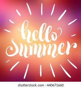 Hello summer hand lettering background. Vector illustration