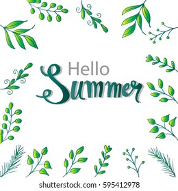 Hello summer hand lettering. Summer background.