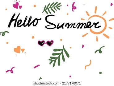 Hello Summer Hand Lettering For Banner And Card Template Vector Design