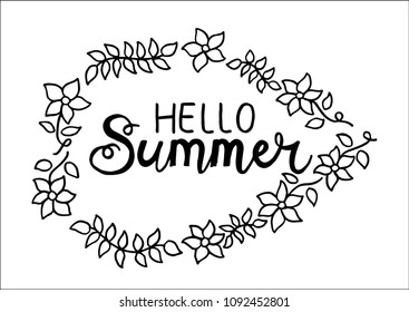 Hello Summer, hand lettering calligraphy.