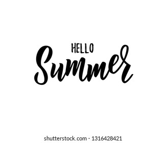 Hello summer hand lettering text as logotype, badge and icon, postcard, card, invitation, banner template. Special spring sale typography poster. Vector illustration.