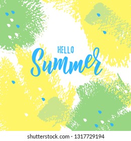 Hello summer hand lettering text as logotype, badge and icon, postcard, card, invitation, banner template. Special spring sale typography poster. Vector illustration.