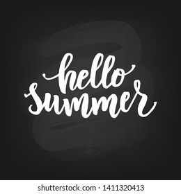 Hello summer hand lettering text  as logotype, label, badge, icon, postcard, card, invitation, banner template. Special summer sale typography poster. Vector illustration.