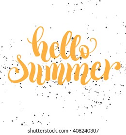 Hello summer hand lettering. Typography poster or card design template. Modern calligraphy quote. Vector illustration