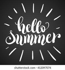 Hello summer hand lettering typography poster. Vector illustration