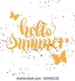 Hello summer hand lettering typography poster