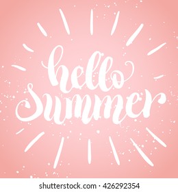 Hello summer hand lettering typography poster. Vector illustration