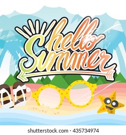 Hello Summer Hand Lettering Summer Vacation Concept Vector Illustration